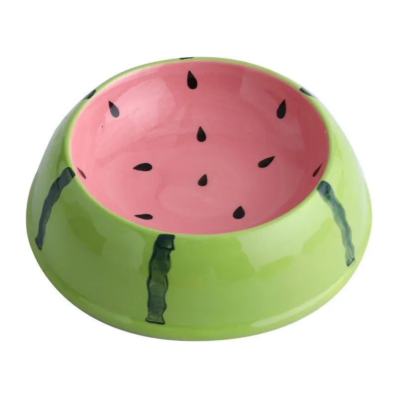 Cute design pet ceramic bowl watermelon strawberry shaped cat food bowl