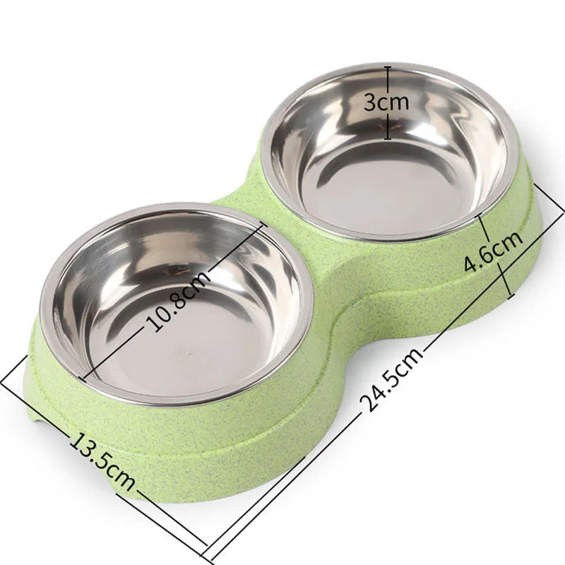 Double pet bowls, dog food dispensers, stainless steel pet water trays, feeders
