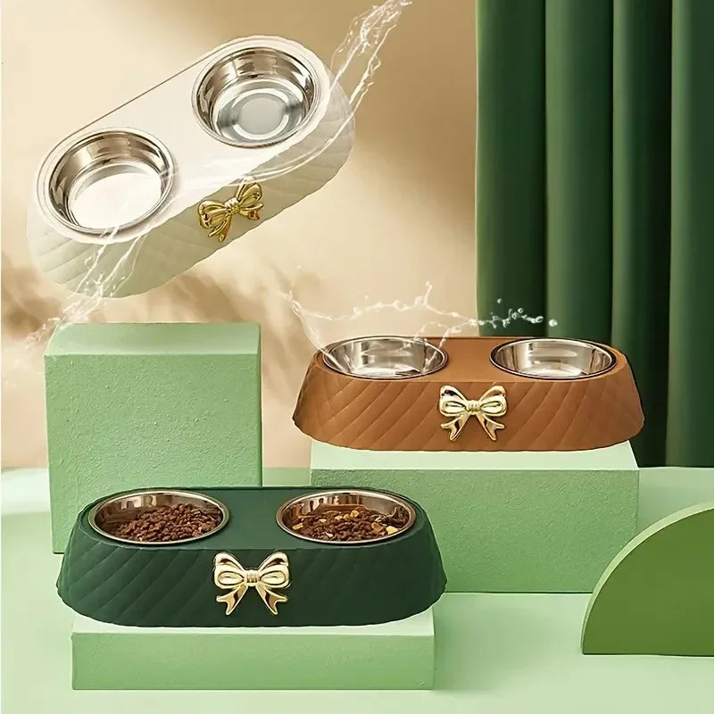 Bowtie Dog Food Bowl And Cat Double Bowl Set Pet Drinking Supplies